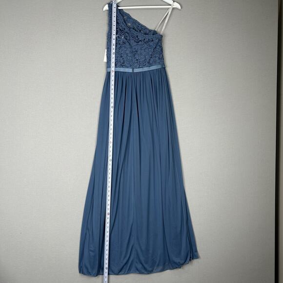 David's Bridal Dress Women 4 Steel Blue Lace One Shoulder Gown Bridesmaid Formal - Picture 8 of 13